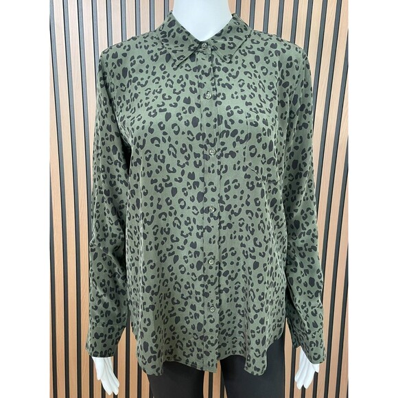Rails Kate Women's Shirt Button-Up Long Sleeve Silk M Green Animal Cheetah Print - Picture 1 of 10